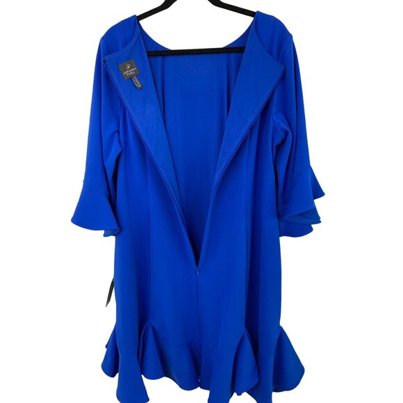 Adrianna Papell Blue Knit Crepe Ruffled Sheath Dress Size 18W NWT - Picture 7 of 13